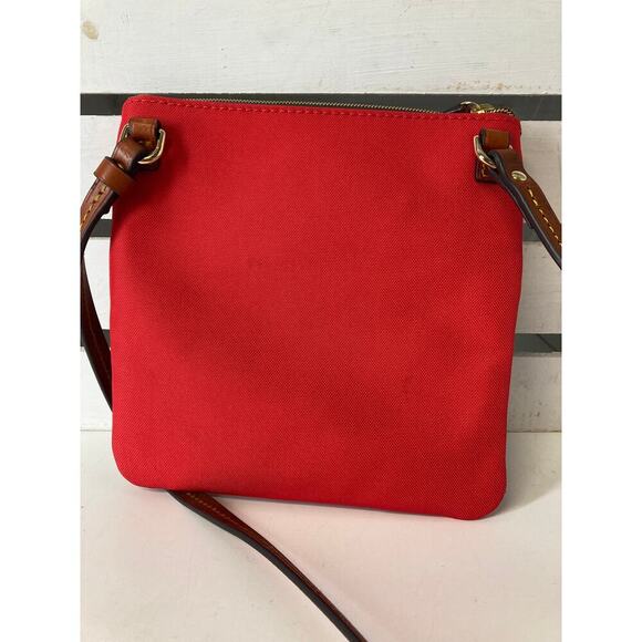 DOONEY & BOURKE SMALL RED CANVAS BROWN LEATHER CROSSBODY BAG - Picture 3 of 12